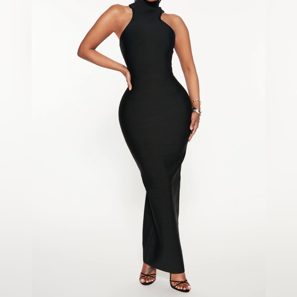 Black mock neck maxi bandage dress